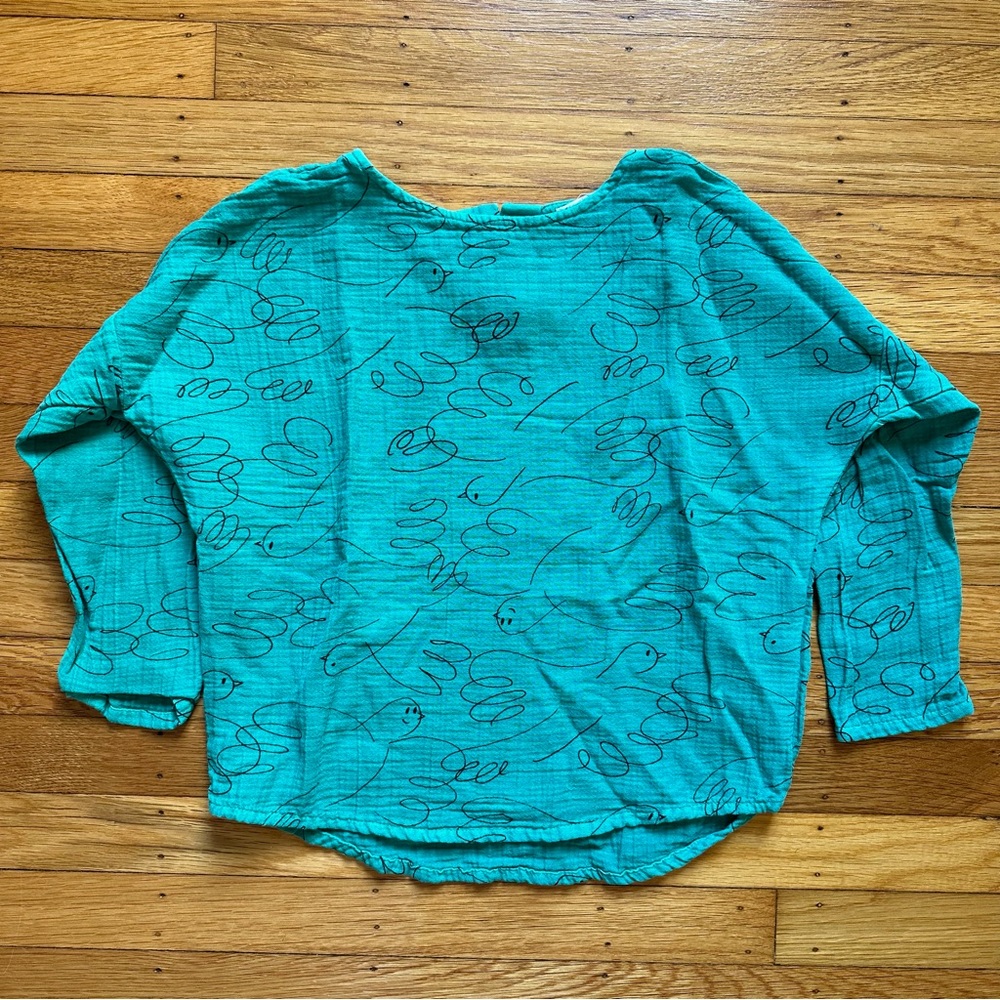 Bobo Choses Girl's Green Birds Cotton Shirt Size 4-5